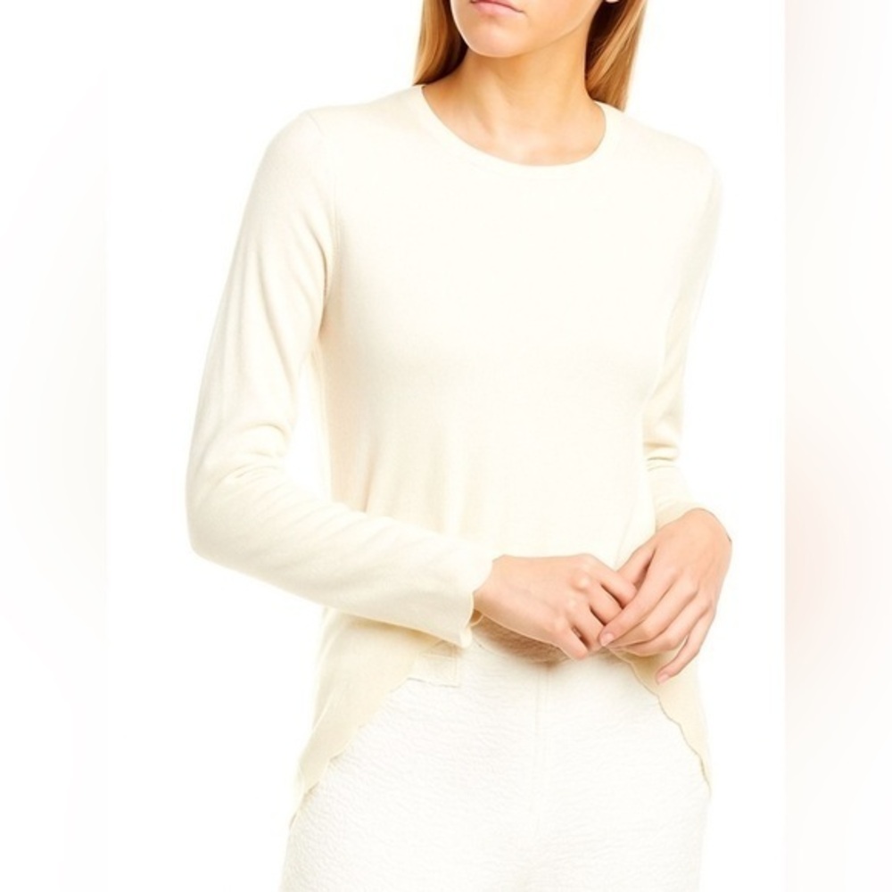 J. McLaughlin ivory scalloped trim soft knit sweater